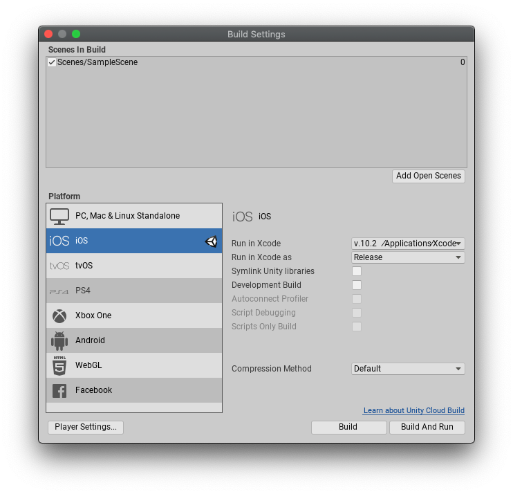 Build settings of Unity For iOS