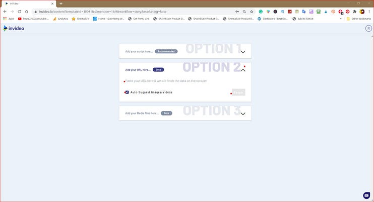 This is a window snip of Invideo Script to Video Option 2