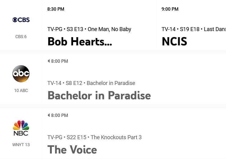 Guide for TV channels