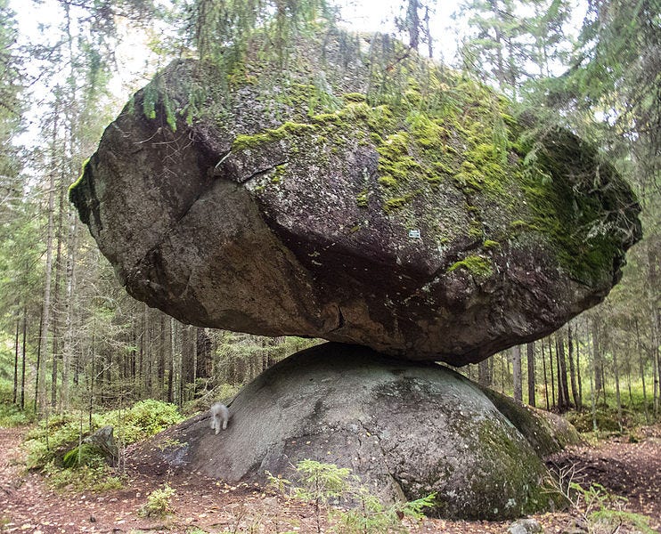 photo of Kummakivi balancing rock in Ruokolahti, Finland