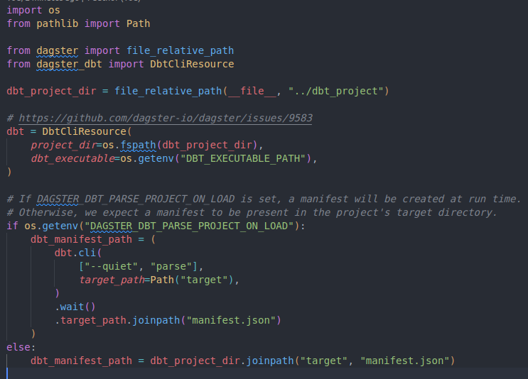Image showing code for dbt project dir and dbt cli.