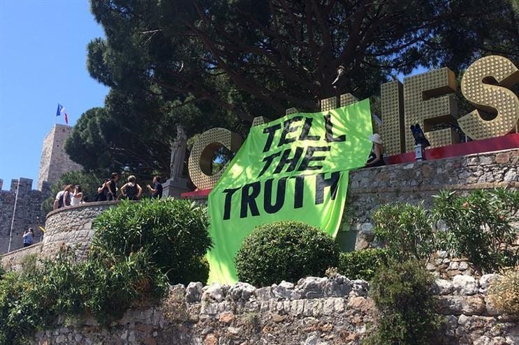tell the truth — extinction rebellion strikes in Cannes Festival