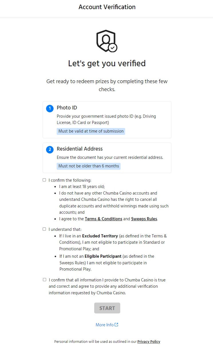 Screenshot of Chumba Casino Verification Screen