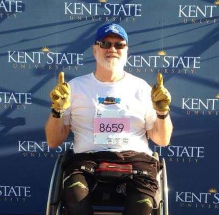 Kahler participates at a Wheelchair track and Field event involving Kent State University. September 25, 2017