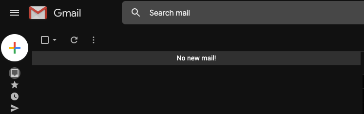 Gmail window showing “No new mail!”