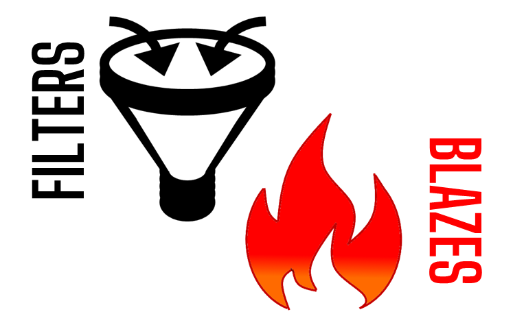 Icons for filters (a funnel with arrows pointing in the large end) and blazes (a red flame)