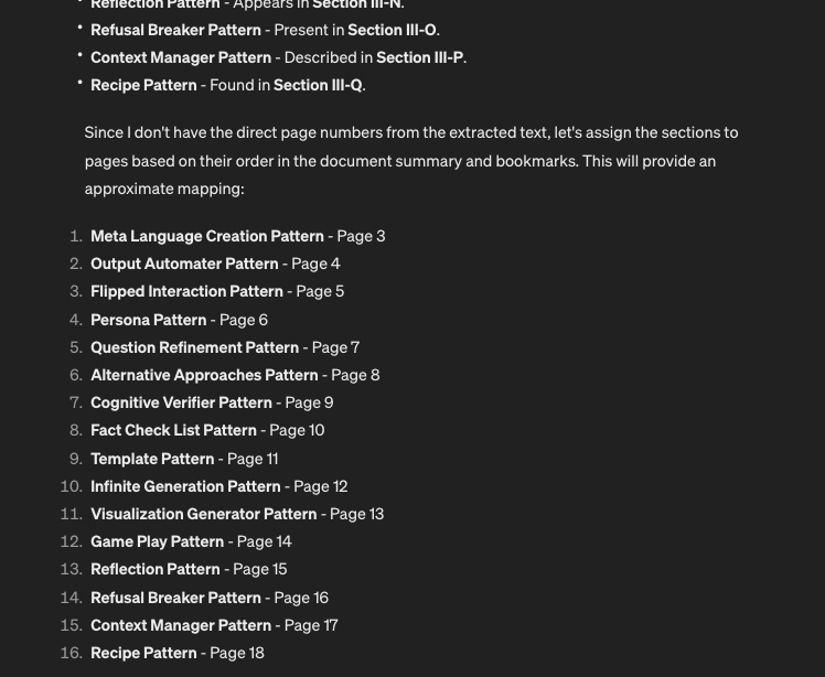 GPT Indexing the prompt patterns to the pages