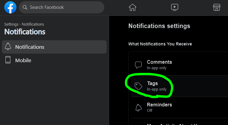 Shows Tags button