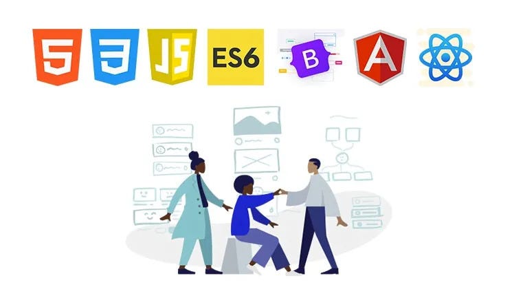 Image showing various Web tech. HTML, CSS , JS, Angular , React etc