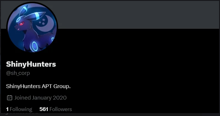 Twitter profile of the ShinyHunters APT group.