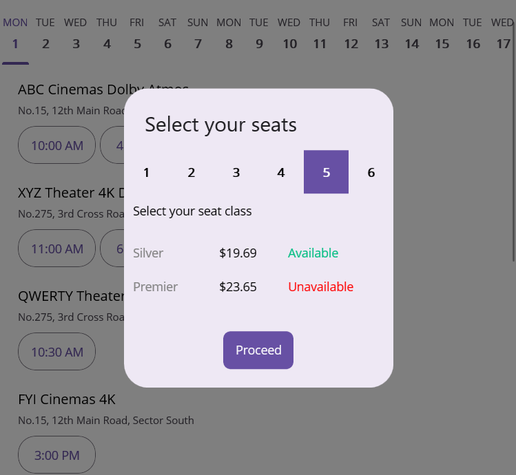 Selecting seats in the .NET MAUI movie ticket booking app