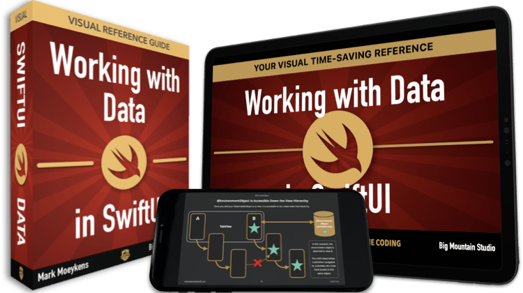 Cover of the book “Working with Data in SwiftUI” available at https://www.bigmountainstudio.com/data