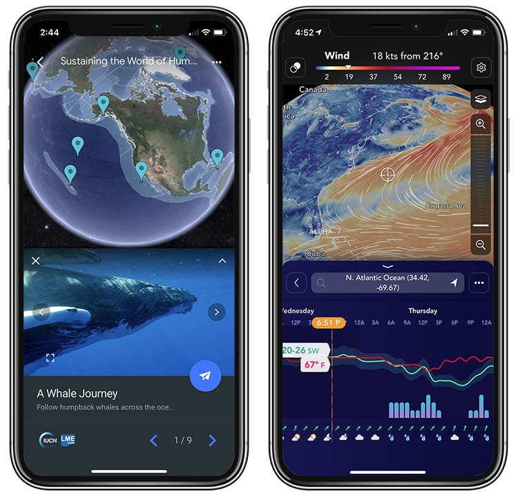 Google Earth and Saildrone Forecast apps for iPhone