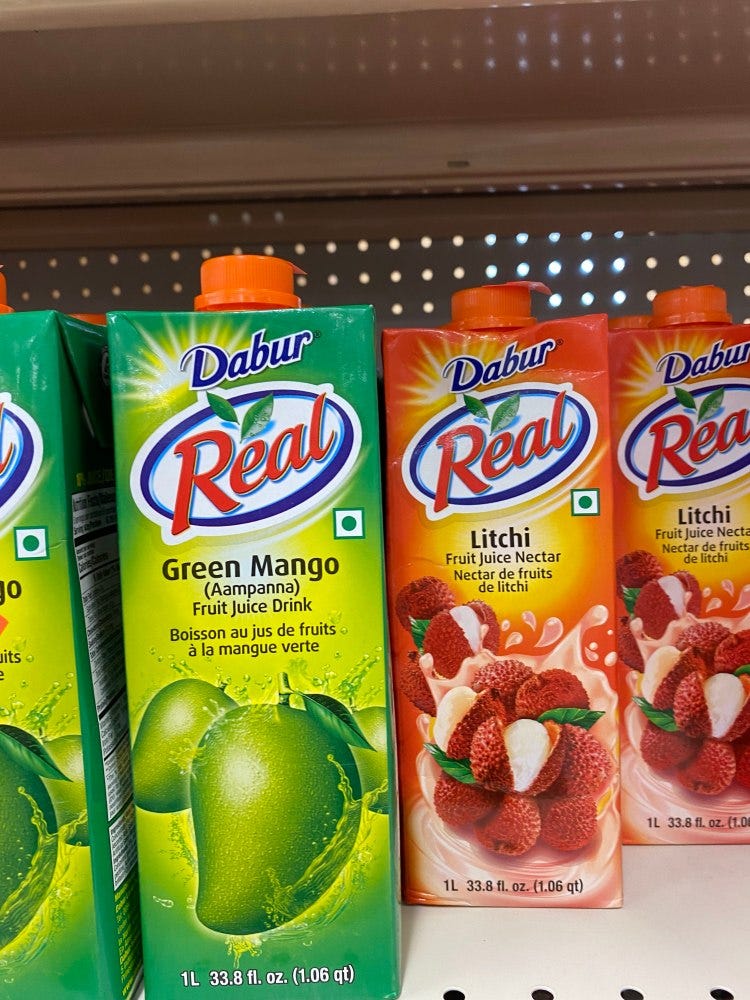 Green Mango, Litchi Juice boxes