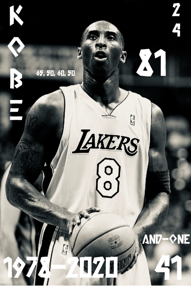 Kobe Bryant at the free throw line, with various career stats superimposed over the image