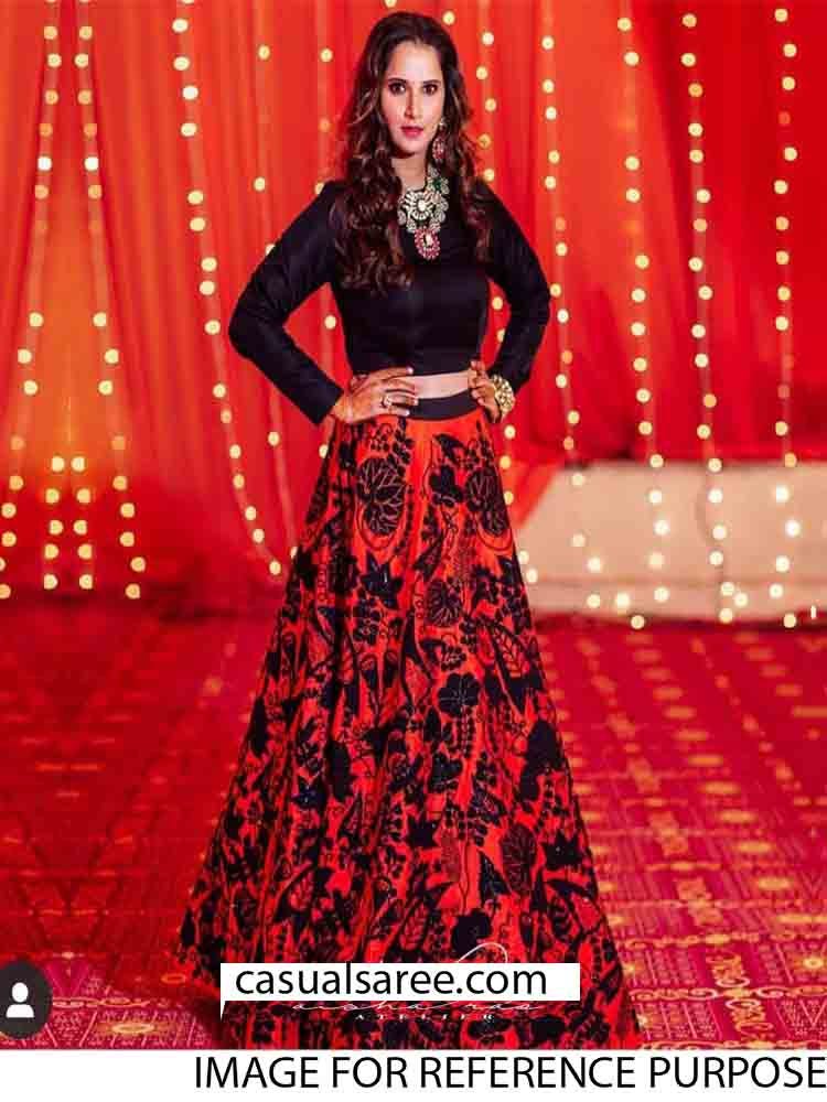 Red Tapeta Silk With Embroidery Work Lehenga