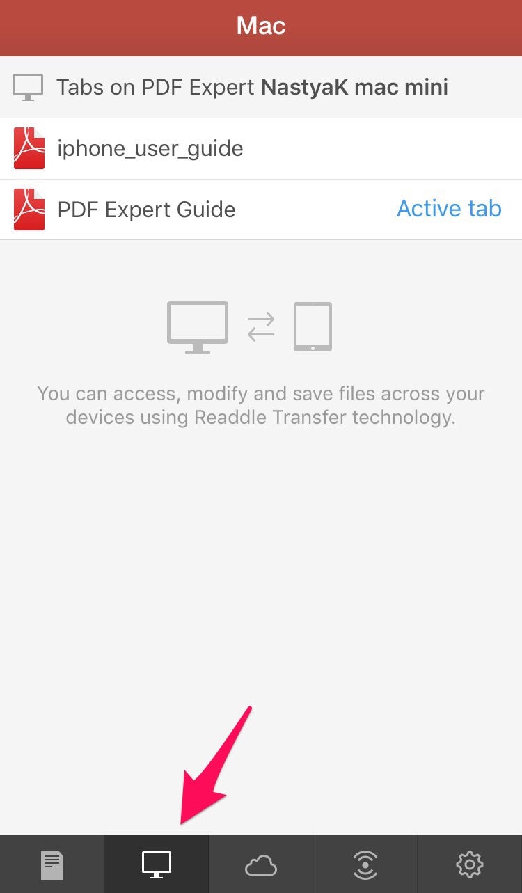 Readdle Transfer tab