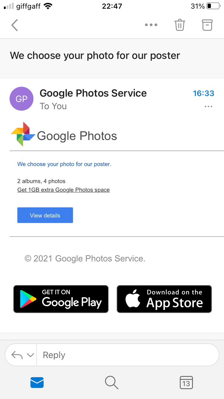 Google Photos scam phishing email