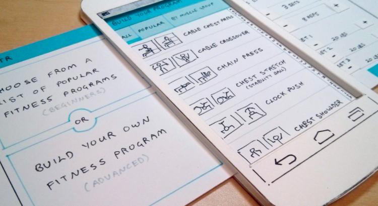 A picture with sketches of user interface designs.