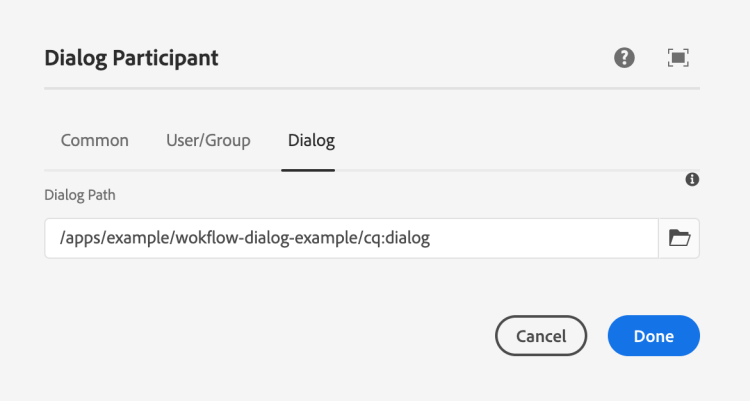 Workflow step dialog configuration