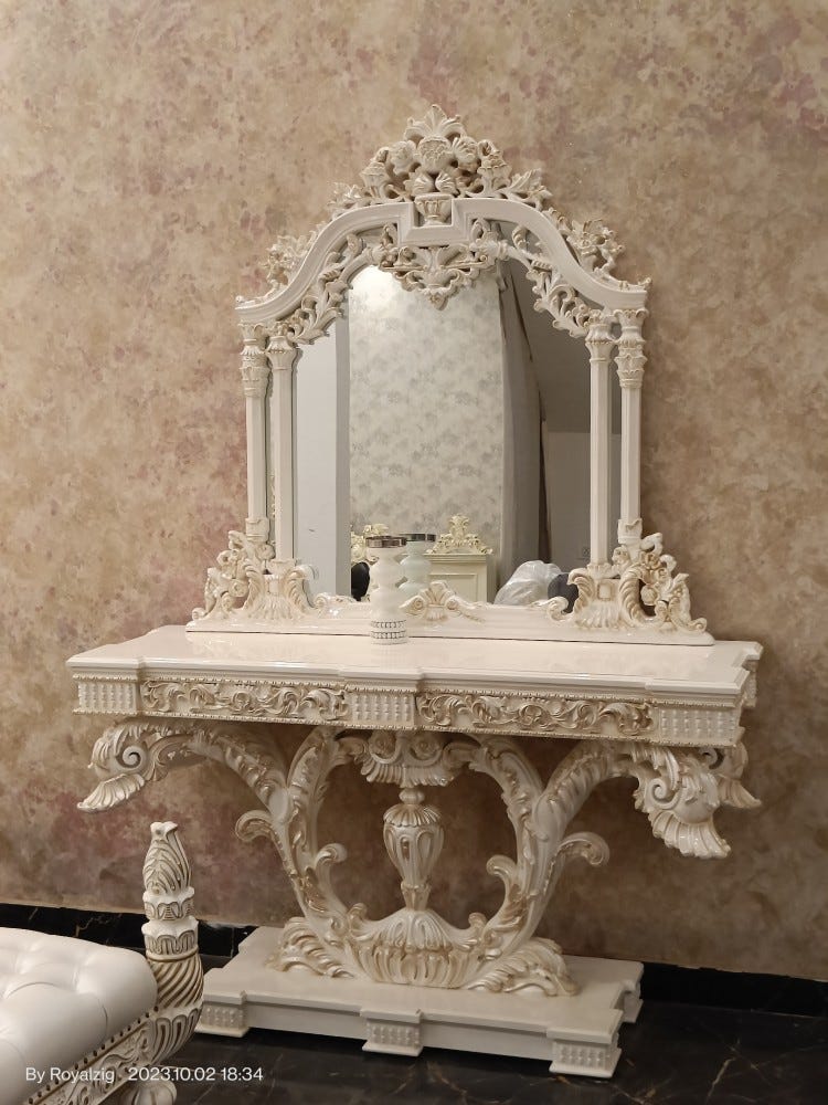 Hand Craved Luxury Classic Italian Design Console Table & Mirror Frame — Royalzig Luxury Furniture