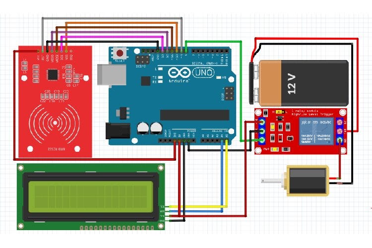 Circuit Diagram RFID Door Lock System using Arduino