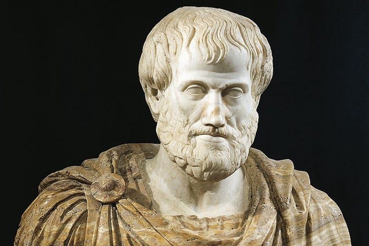 A Greek Statue of the famous philosophy Aristotle from the shoulders up.