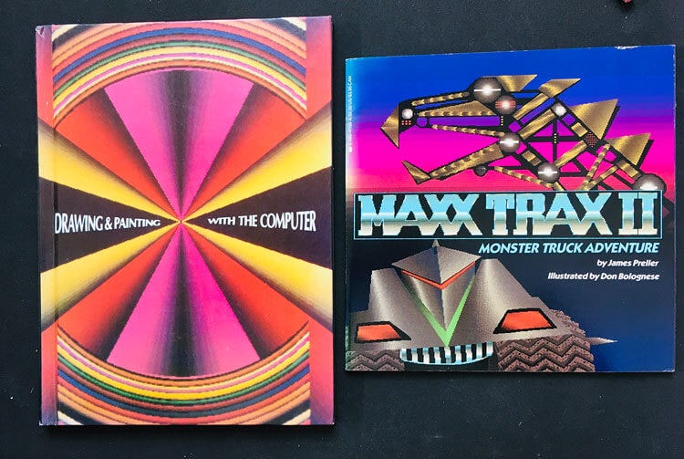 Drawing & Painting With the Computer and Maxx Trax II Monster Truck Adventure book cover illustrations.