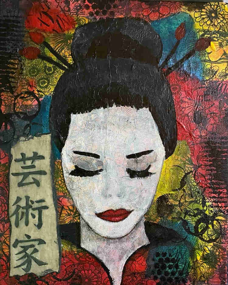 mixed media original art geisha