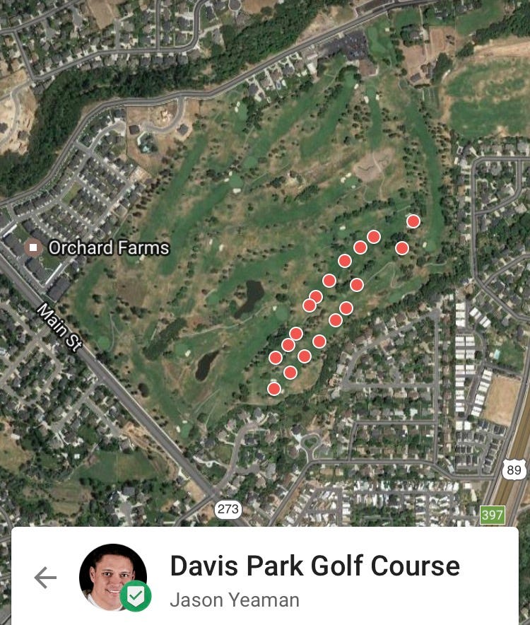A top down view of Davis golf course