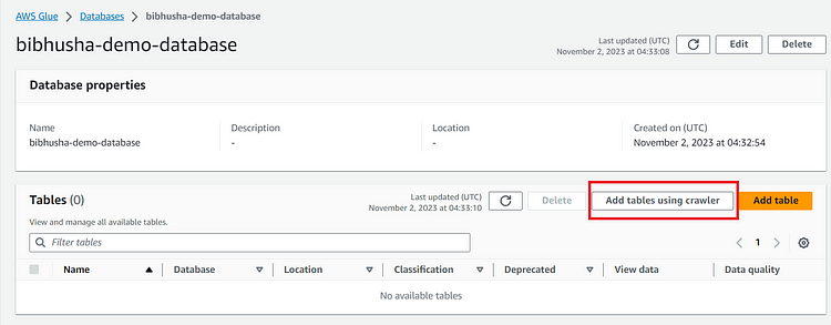 add tables using crawler