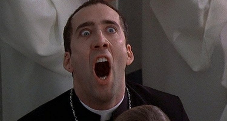 Nicholas Cage being very weird in the film Face/Off