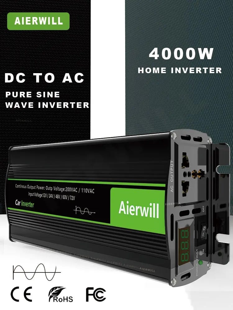 Aierwill  Pure Sina Wave Inverter DC 12v/24v To AC 3000W 2000W 5000W Portable Power Bank Converter Solar Inverter For Home Car