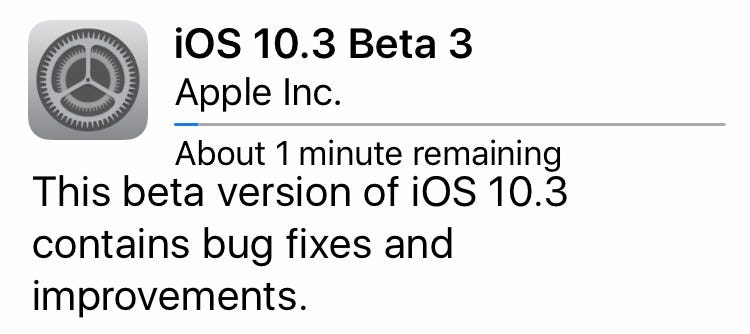 A screen capture of iOS 10.3 beta three cropped featured announcement
