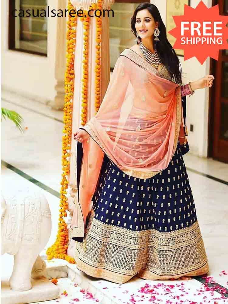 Wedding Reception Blue Embroidery Lehenga Choli