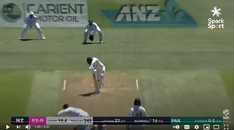 Fig 6 a: Tom Blundell getting bowled by Shannon Gabriel in the 2nd NZ v WI Test 2020; Fig 6b: Tom Blundell missing a straight ball getting LBW to Faheem Ashraf in the 2nd NZ v PAK Test 2021