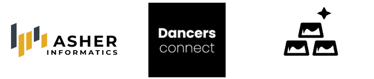 Logos for Asher Informatics, Dancers Connect, and Intrinsic Media.