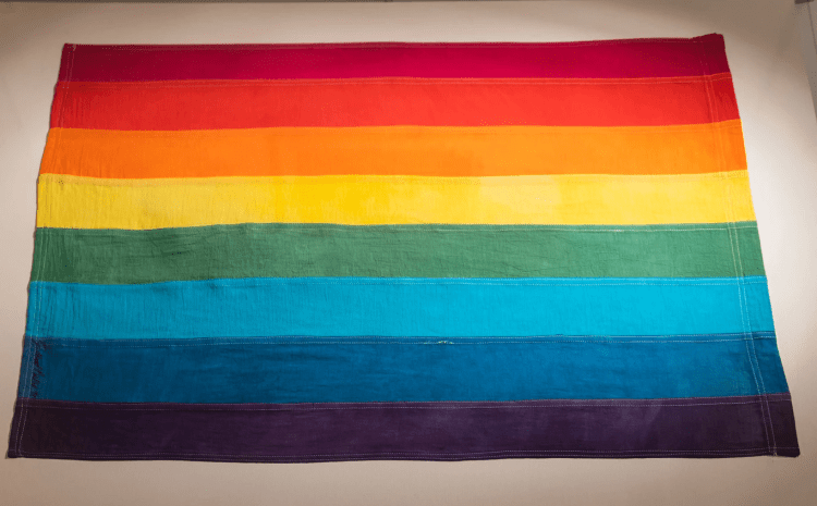 Original LGBTQ+ pride flag with 8 colored stripes.