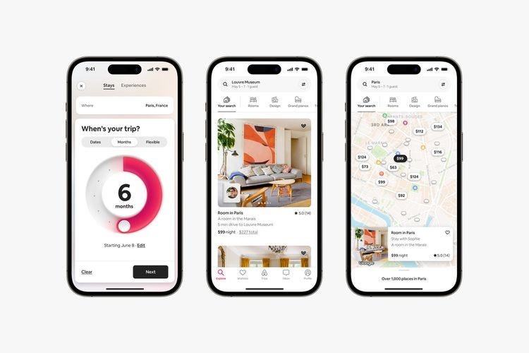 Screengrab of the intuitive and user-friendly interface of the Airbnb app, exemplifying how design serves as a powerful tool for business innovation.