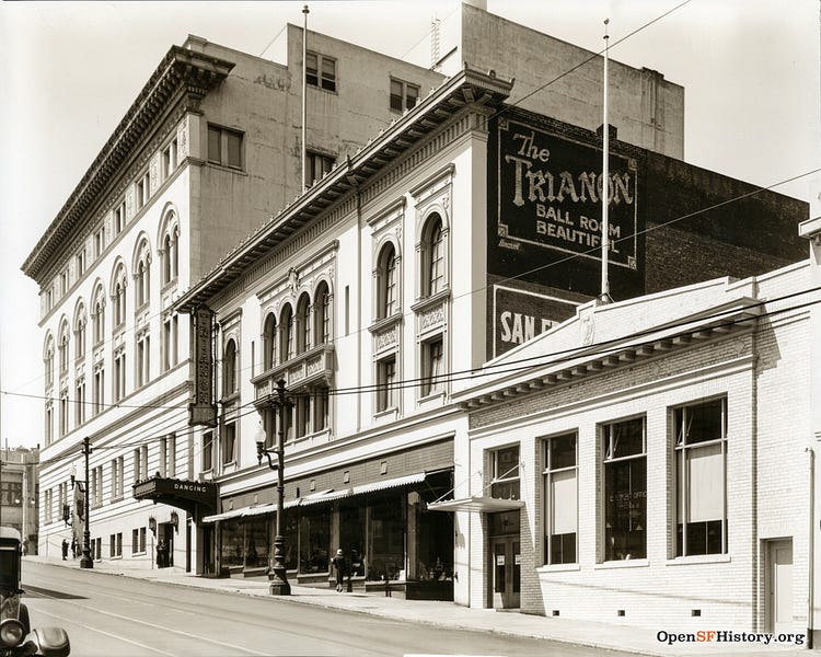Black and white photo of the exterior of the ball room that became the Avalon.