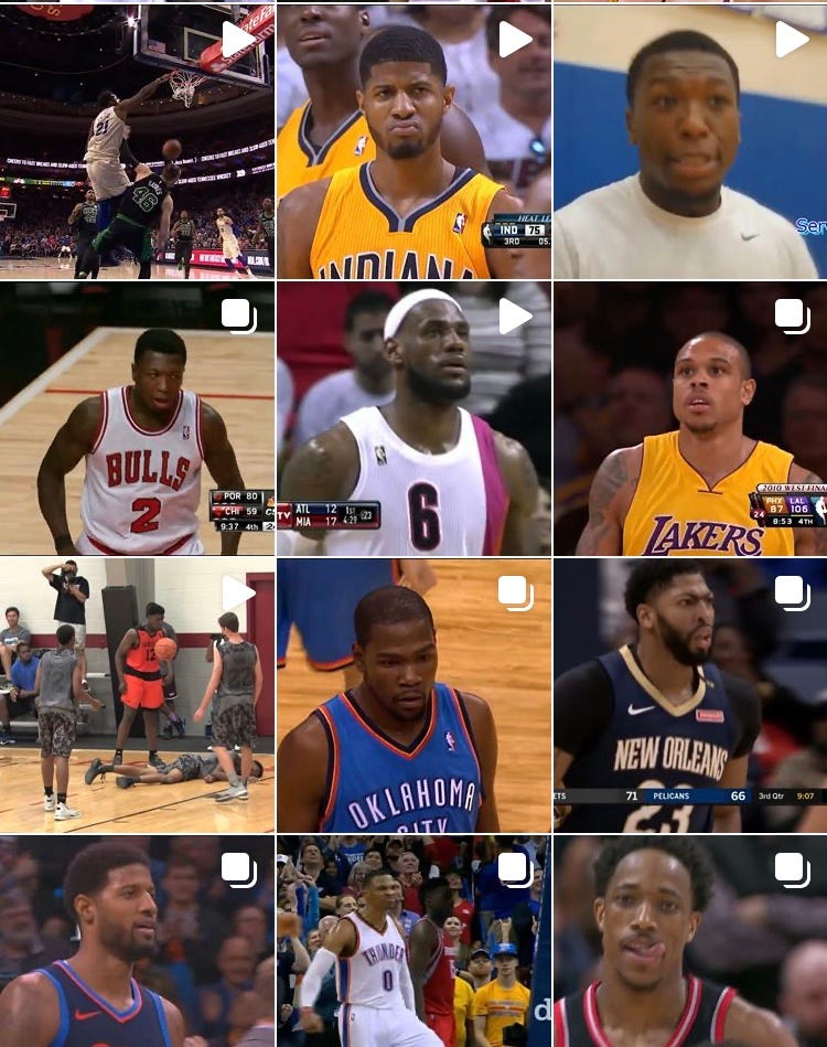 Cover photos/thumbnails on the Top Dunk Highlights Instagram page.