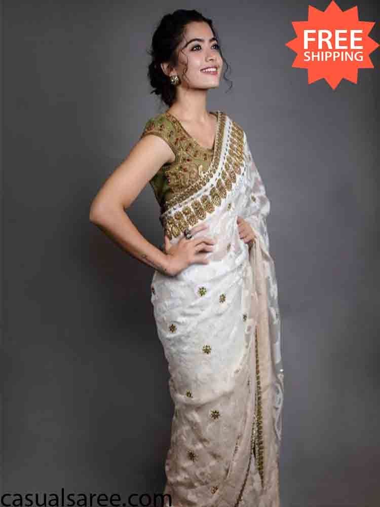 white Gorgeous look Saree- geeta Govindam