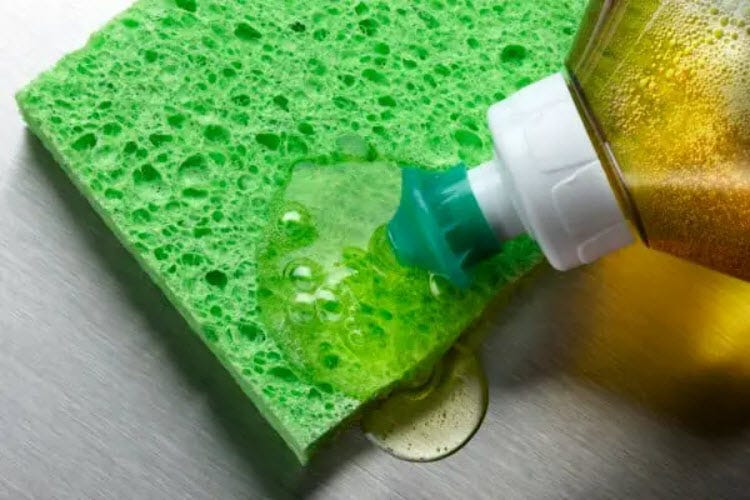 Dish detergent easily cuts oil and grease.