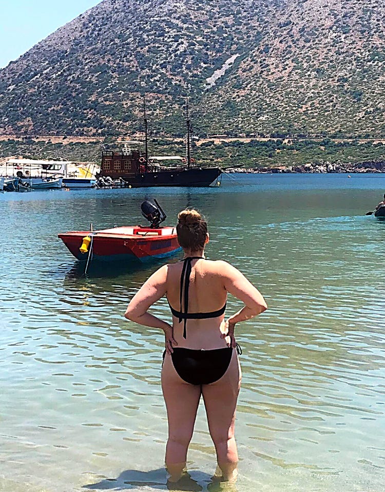 Me in Crete on my honeymoon surrounded by all different body shapes and sizes