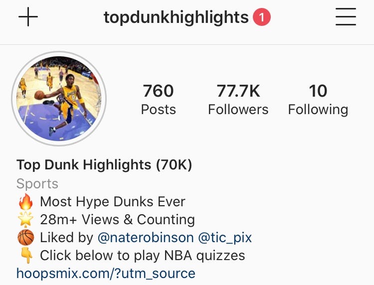 Top Dunk Highlights Instagram page.