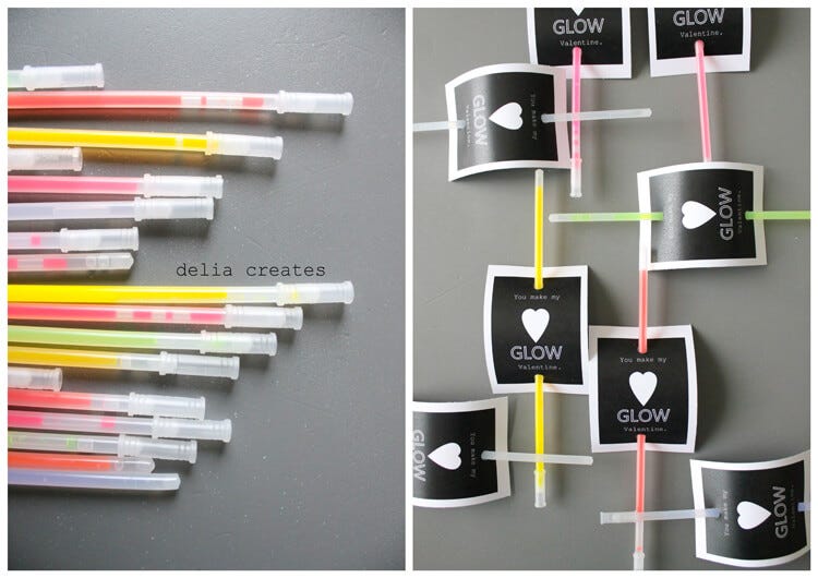 Printable Glow Stick Valentine’s Day Cards