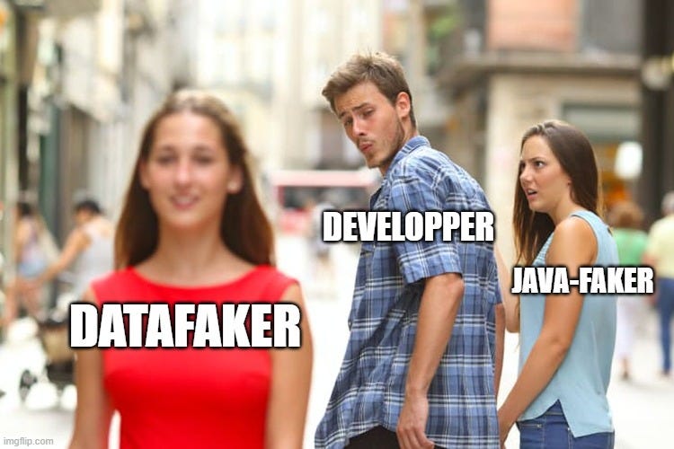 Distracted boyfriend Meme with datafaker and java-faker