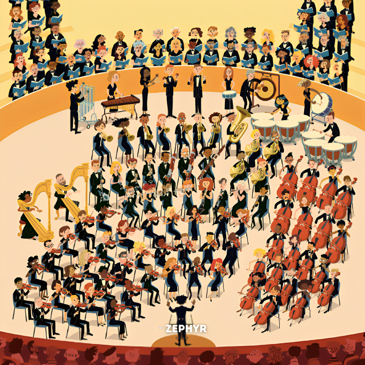 An animated symphonic orchestra playing in a Concert Hall || Sean Longcroft