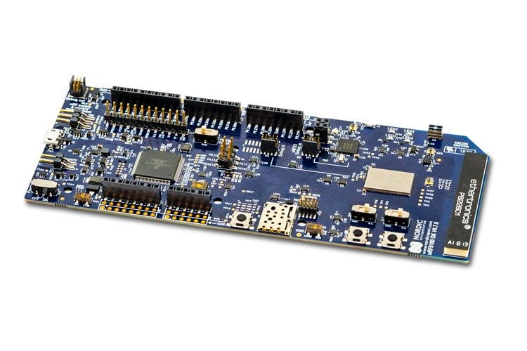 Nordic nrf9160 development kit board.