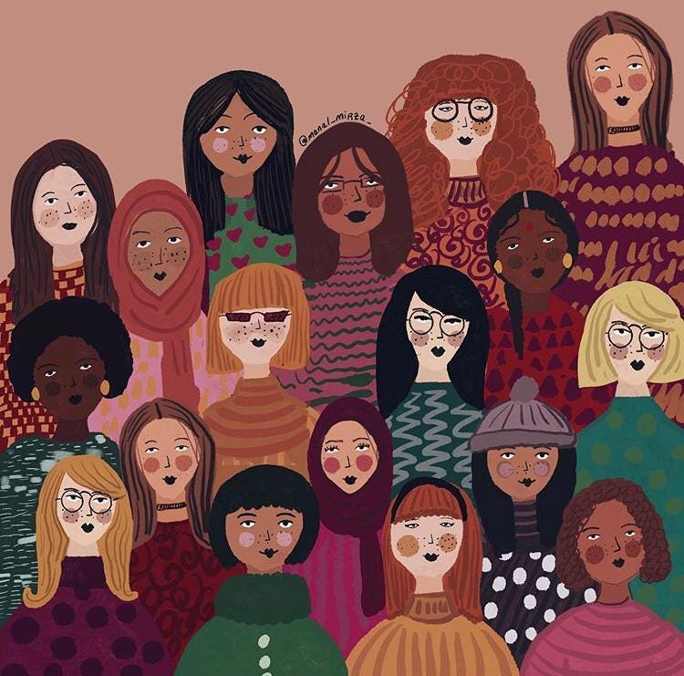 An illustration of a group of very diverse women